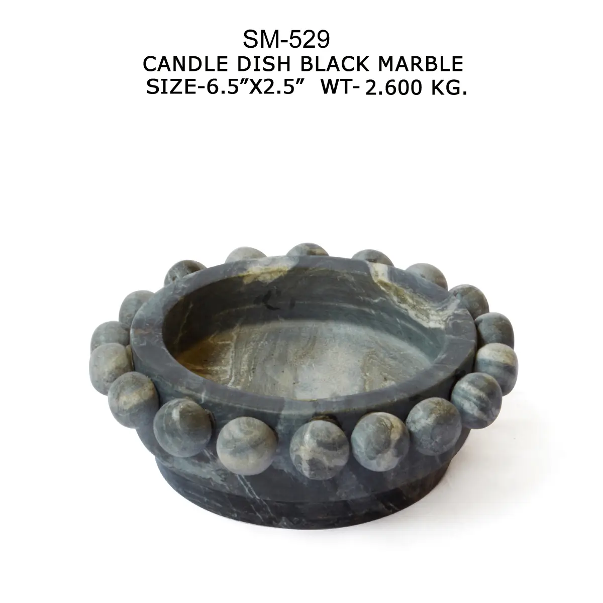 CANDLE DISH BLACK MARBLE